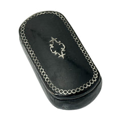 Antique French Napoleon III Lacquered Papier Mâché Collectible Snuff Box with Metal Inlay (1850-1870)