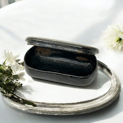 Antique French Napoleon III Lacquered Papier Mâché Collectible Snuff Box with Metal Inlay (1850-1870)