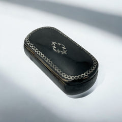 Antique French Napoleon III Lacquered Papier Mâché Collectible Snuff Box with Metal Inlay (1850-1870)