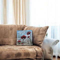French Decorative Tapestry Cushion Cover | Red Poppies | French Lover Gift