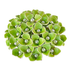 Vintage Green Enamel & Faux Pearls Hydrangea Statement Brooch