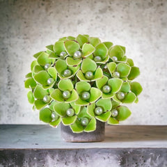 Vintage Green Enamel & Faux Pearls Hydrangea Statement Brooch