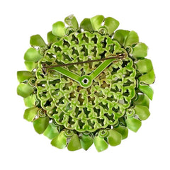 Vintage Green Enamel & Faux Pearls Hydrangea Statement Brooch