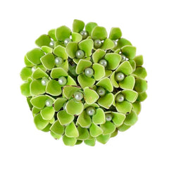 Vintage Green Enamel & Faux Pearls Hydrangea Statement Brooch