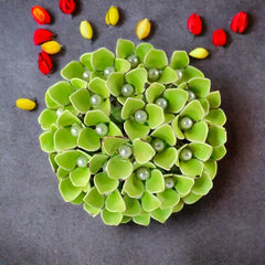Vintage Green Enamel & Faux Pearls Hydrangea Statement Brooch