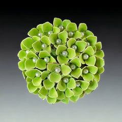 Vintage Green Enamel & Faux Pearls Hydrangea Statement Brooch