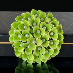Vintage Green Enamel & Faux Pearls Hydrangea Statement Brooch