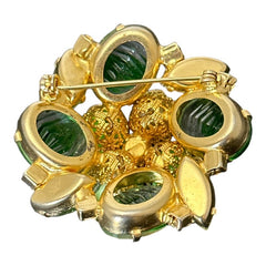 Vintage 1950s Peridot Green Ribbed Givre Glass Floral Brooch