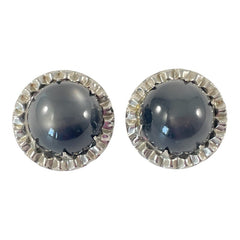 Vintage Grey Moonglow Cabochons Silver Tone Clip-on Earrings
