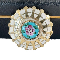 Vintage Guilloche Enamel Blue & Pink Flower Round Brooch