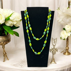 Vintage 1960s Hong Kong Apple & Forest Green Plastic Diamond Cubes Extra Long Necklace – Bold & Versatile Retro Style
