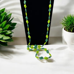 Vintage 1960s Hong Kong Apple & Forest Green Plastic Diamond Cubes Extra Long Necklace – Bold & Versatile Retro Style