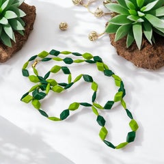 Vintage 1960s Hong Kong Apple & Forest Green Plastic Diamond Cubes Extra Long Necklace – Bold & Versatile Retro Style