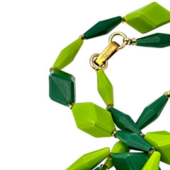 Vintage 1960s Hong Kong Apple & Forest Green Plastic Diamond Cubes Extra Long Necklace – Bold & Versatile Retro Style