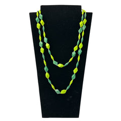 Vintage 1960s Hong Kong Apple & Forest Green Plastic Diamond Cubes Extra Long Necklace – Bold & Versatile Retro Style