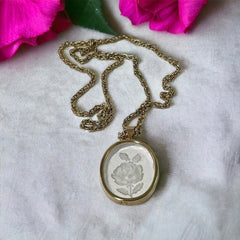 Vintage 1970s Clear Lucite Reverse Carved Rose Pendant Necklace