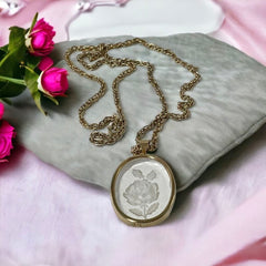 Vintage 1970s Clear Lucite Reverse Carved Rose Pendant Necklace