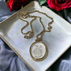 Vintage 1970s Clear Lucite Reverse Carved Rose Pendant Necklace