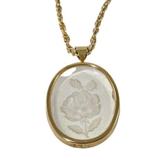 Vintage 1970s Clear Lucite Reverse Carved Rose Pendant Necklace