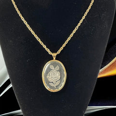 Vintage 1970s Clear Lucite Reverse Carved Rose Pendant Necklace