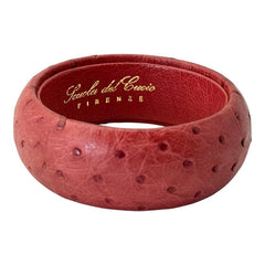 Vintage Italian Scuola Del Cuoio Red Ostrich Leather Bangle Bracelet