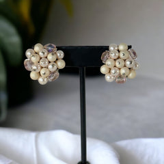 Vintage Japan Pale Pink Plastic & Glass 5-Strand Necklace and Cluster Clip-on Earrings Set