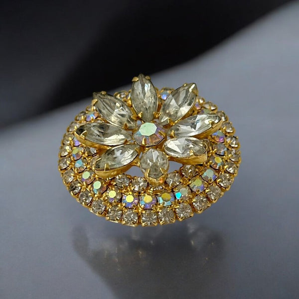 Verified Juliana #1402 Clear Rhinestone and Gold-Tone Floral