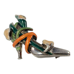 Vintage Kenneth J Lane Sterling Silver & Enamel Calla Lily High Heel Brooch