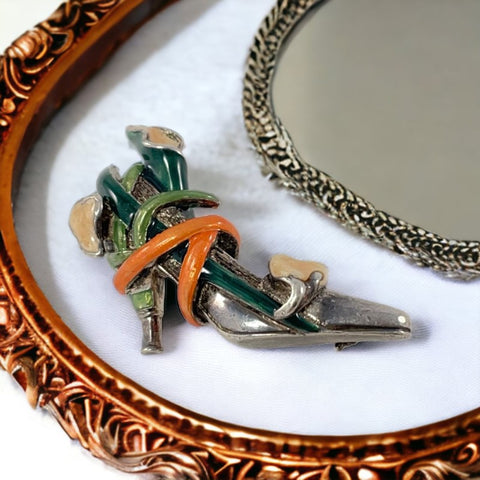 Vintage Kenneth J Lane Sterling Silver & Enamel Calla Lily High Heel Brooch
