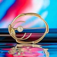 Vintage Krementz Pearl Gold Plated Flower & Leaf Brooch
