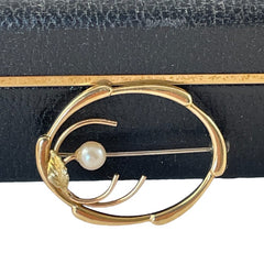 Vintage Krementz Pearl Gold Plated Flower & Leaf Brooch
