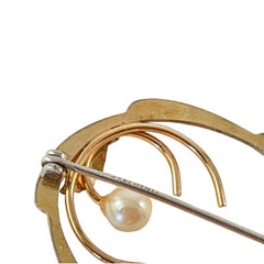 Vintage Krementz Pearl Gold Plated Flower & Leaf Brooch