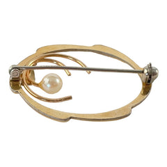 Vintage Krementz Pearl Gold Plated Flower & Leaf Brooch