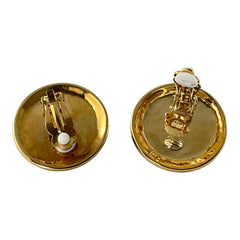 Vintage Landau Faceted Black Cabochon & Clear Rhinestones Gold Tone Clip-on Earrings