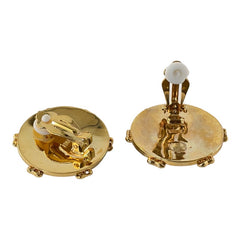 Vintage Landau Faux Mabe Pearl Pave Rhinestones Heart Gold Tone Clip-on Earrings