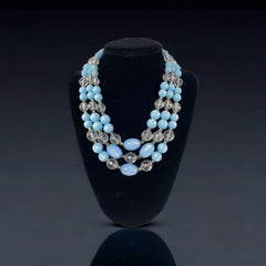Vintage Light Blue Moonglow & Clear Faceted Plastic 3-Strand Necklace | Pastel Blue Summer Colors Beaded Necklace | Jewelry Lover Gift