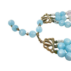 Vintage Light Blue Moonglow & Clear Faceted Plastic 3-Strand Necklace | Pastel Blue Summer Colors Beaded Necklace | Jewelry Lover Gift
