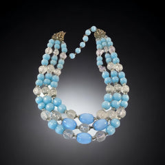 Vintage Light Blue Moonglow & Clear Faceted Plastic 3-Strand Necklace | Pastel Blue Summer Colors Beaded Necklace | Jewelry Lover Gift