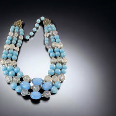 Vintage Light Blue Moonglow & Clear Faceted Plastic 3-Strand Necklace | Pastel Blue Summer Colors Beaded Necklace | Jewelry Lover Gift