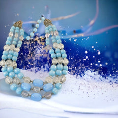 Vintage Light Blue Moonglow & Clear Faceted Plastic 3-Strand Necklace | Pastel Blue Summer Colors Beaded Necklace | Jewelry Lover Gift