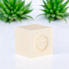 Mini Marseille soap with bitter almond scent, crafted in France using traditional craftsmanship, 3.5 oz natural and biodegradable soap bar for sensitive skin.