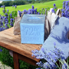 Mini Marseille soap with lilac scent, handcrafted in France using traditional craftsmanship, 3.5 oz biodegradable soap bar for sensitive skin care