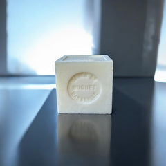 Mini Marseille soap with Lily of the Valley scent, crafted in France using traditional craftsmanship, 3.5 oz natural and biodegradable soap bar for sensitive skin.