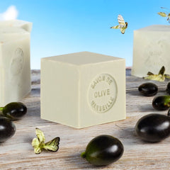 Mini Marseille soap made with 72% olive oil, crafted in France using traditional craftsmanship, 3.5 oz natural and biodegradable soap bar for sensitive skin.