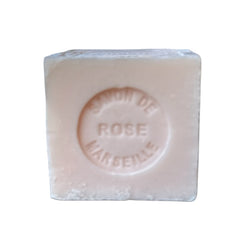 Mini Marseille soap with rose scent, crafted in France using natural olive oil and traditional craftsmanship, 3.5 oz biodegradable and hypoallergenic soap bar for sensitive skin