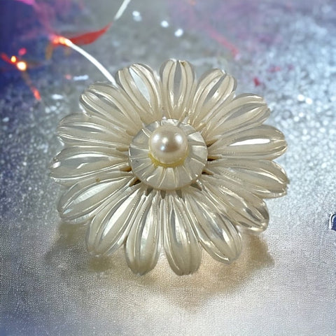 Vintage Mother of Pearl & Pearl Center Flower Brooch