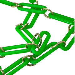 Vintage 1980s Neon Green & Textured Gold Tone Links Extra Long Necklace – Bold & Modern Fun