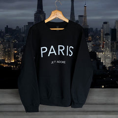 Cozy and Stylish "Paris Je T'Adore" French-Themed Black Sweatshirt