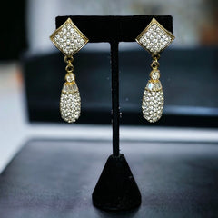 Vintage 1990s Pavé Rhinestones Dangle Pierced Earrings