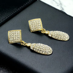 Vintage 1990s Pavé Rhinestones Dangle Pierced Earrings